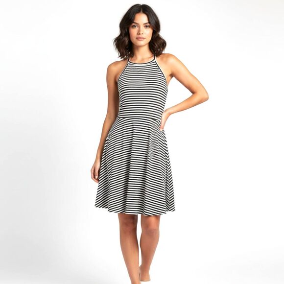 Mossimo Supply Co. Dresses & Skirts - Mossimo Supply Co. Black & White Striped Halter Neck Skater Dress Jr. Size Small